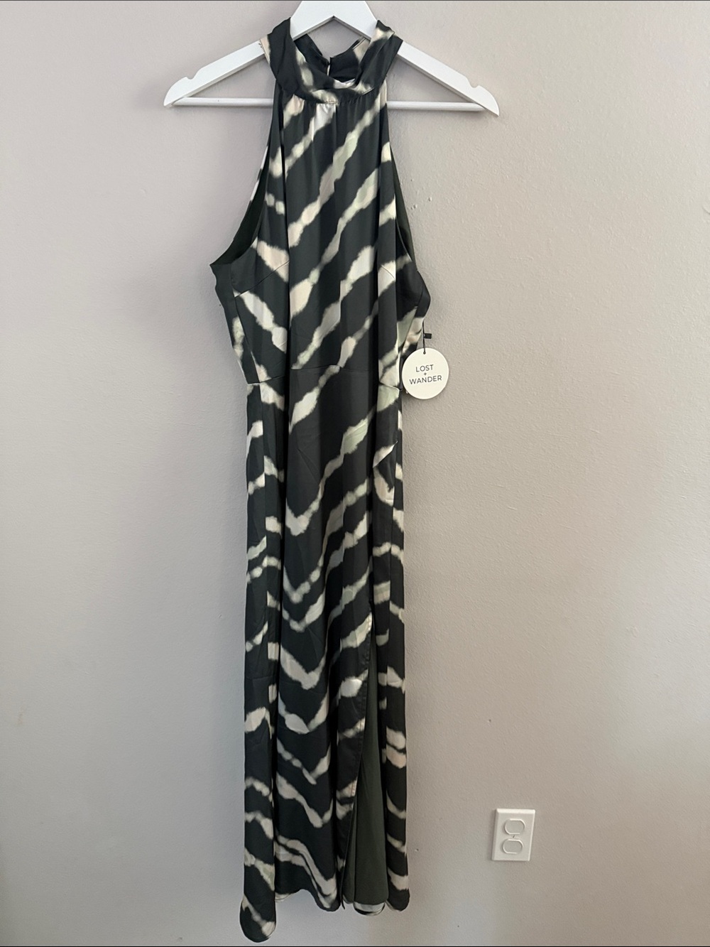 Lost + Wander Serra Elisa Halter Maxi Dress Green Multi Sz S [LA0755]